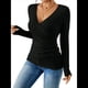 thumbnail image 1 of Camisa de Larga para Mujer, Cuello en V, Punto Acanalado, Suéter Ajustado con Botones, Blusa Informal de Trabajo para Otoño Negro M, 1 of 9