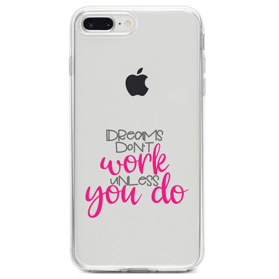 DistinctInk Clear Shockproof Hybrid Case for iPhone 7 PLUS / 8 PLUS (5.5" Screen) TPU Bumper Acrylic Back Tempered Glass Screen Protector - Dreams Don't Work Unless You Do