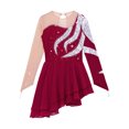 thumbnail image 4 of Yeahdor Kids Girls Sequins Mesh Figure Skating Dress Long Sleeve Hollow Back Dance Costume Burgundy-B 14, 4 of 7