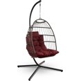 thumbnail image 1 of Chaise Balançoire Suspendue Chaise Longue Chaise de Terrasse Hamac de Balançoire d'Extérieur avec Oreiller Intégré &; Protection de la Canopée et Accoudoirs Recouverts de Mousse Résistant à l'Eau - Rose, 1 of 5