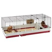 Ferplast Krolik XL Rabbit Cage 140 (Includes Wire Hutch) | 55.9L x 23.62W x 19.7H inches | Burgundy & Cream