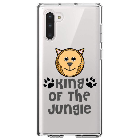DistinctInk Clear Shockproof Hybrid Case for Samsung Galaxy Note 10 (6.3" Screen) - TPU Bumper Acrylic Back Tempered Glass Screen Protector - King of the Jungle - Lion
