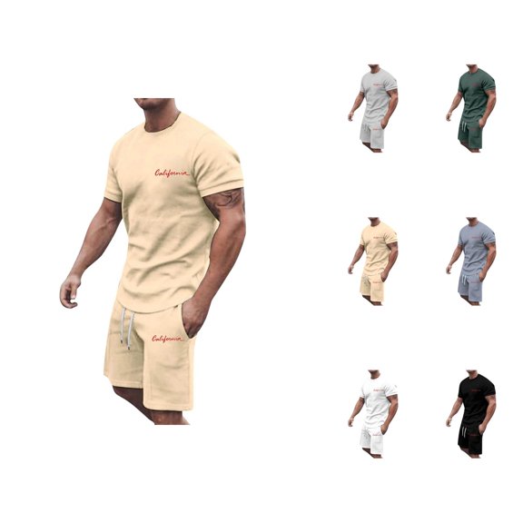 California Graphic Short Sets for Men Short Sleeve Crewneck T Shirt and Shorts 2 Piece Matching Set Mens Summer Outfits