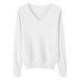 thumbnail image 3 of TQWQT Womens Basic Sweaters Casual Knit Tops Lightweight Fall Pullover V Neck Long Sleeve Shirt White Fall Tops Soft Cotton White XXL, 3 of 5