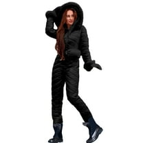 Lovskoo Womens Winter Warm Onesie Ski Suit Outdoor Sports Waterproof Snowsuit Faux Fur Collar Ski Jumpsuit Coat Black M