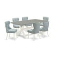 thumbnail image 6 of East West Furniture X097SI215-7 7-Piece Dining Room Table Set- 6 Upholstered Dining Chairs with Baby Blue Linen Fabric Seat and Button Tufted Chair Back - Rectangular Table Top & Wooden Cross Legs..., 6 of 10