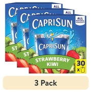 (3 pack) Capri Sun Flavored Juice Drink Blend from Concentrate with Other Natural Flavor Juice Drink Blend, 30 Pouches, for Strawberry Kiwi, All Natural Ingredients, 6 fl oz