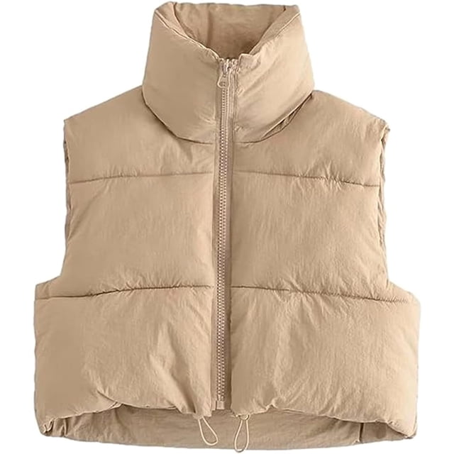 Shiyifa Veste Courte à Col Montant avec Fermeture Éclair pour Femmes