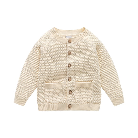 Liyamei Cardigan en Tricot pour Garçons Manteaux d'Automne et d'Hiver pour Tout-Petits Veste Douce et Chaude à Col Rond pour Bébés et Tout-Petits 0-3 Ans Beige 6-12 Mois