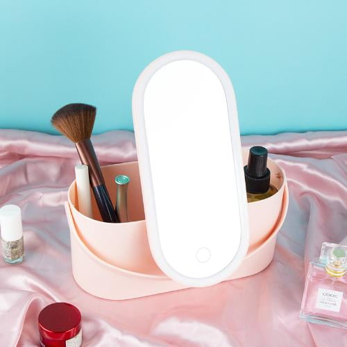 JIUOU Cosmetics Box - Jewelry & Makeup Storage Train Case with LED Light & Mirror Lid