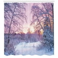 thumbnail image 3 of Ambesonne Landscape Shower Curtain, Braches Snowy Sunset, 69"Wx84"L, Lavender Lilac White, 3 of 3