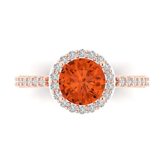 Clara Pucci 14K Rose Gold 1.86ct Red Halo Ring for Women