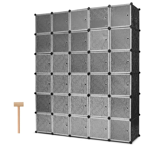 Costway Organizador en Cubos, Armario Modular de 20/30 Cubos, Armario de Cubos de Plástico con Puertas, Ganchos, para Ropa/Zapatos/Juguetes/Libros, Fácil de Montar para Sala de Estar/Oficina
