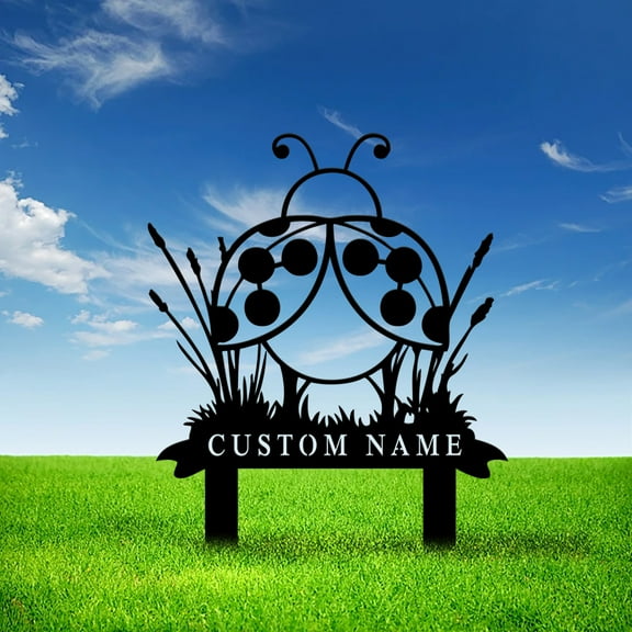 Custom Customized Ladybugs Metal Garden Stake Decor, Ladybug Garden Stake Decor, Personalized Backyard Grandma's Garden Metal