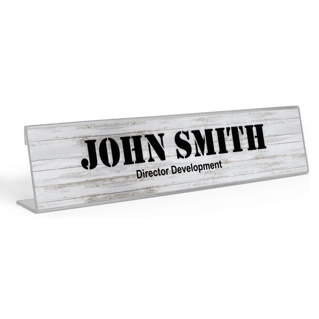 Printtoo Personalized Desk Name Plate Pretty Wood Texture Custom Acrylic Office Desk Name Plate Accessory 2x10 Inches