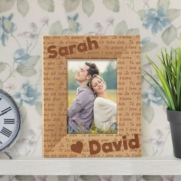 Couples I love You Personalized Wooden Picture Frame 3 1/2" x 5" Brown (Vertical)