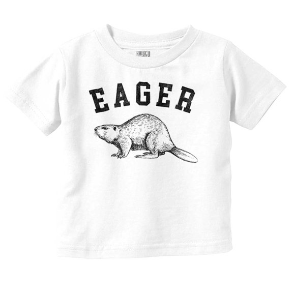 Funny Animal Pun Eager Beaver Joke Infant Toddler Graphic Tee For Boys or Girls Brisco Brands 5T
