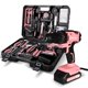 thumbnail image 1 of Caja de herramientas con taladro de 20 V COMOWARE, juego de herramientas de 120 piezas, color rosa, 1 of 7
