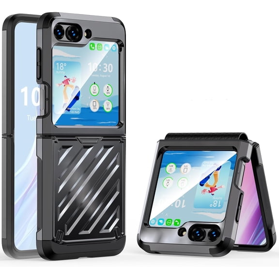 KOMI Designed for Galaxy Z Flip 5 Case with Hinge Protection,Samsung Flip 5 Heavy Duty Shockproof Full Body Protective Phone Case Cover for Z Flip 5 5G(2023)-Dark