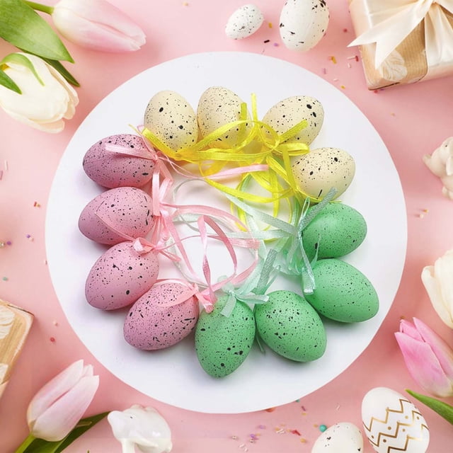 Decoraciones de Pascua, adornos de Pascua, regalos de Pascua, 12 piezas de huevos moteados de Pascua, decoraciones de huevos de Pascua, huevos de Pascua para rellenos de cestas de fiesta, decoración d