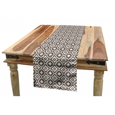 Vintage Table Runner, Ornamental Motifs with Floral Inspirations Abstract Oriental Geometric Pattern, Dining Room Kitchen Rectangular Runner, 3 Sizes, by Ambesonne