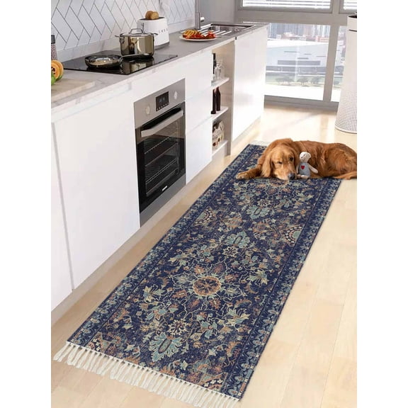 Southwest Flower,Entryway Runner Rug 2x4ft,Rustic Tribal Oriental Native Boho Washable Woven Living Room Hallway Bedroom Kitchen Carpet with Tassels,Indoor Outdoor Throw Door Mat for Entryway