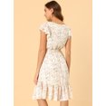 thumbnail image 3 of Vestido Dobladillo Con Volantes Aleteo Mangas Cuello Cuadrado Con Cinturón Allegra K Blanco-Floral S, 3 of 6