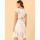 thumbnail image 3 of Vestido Dobladillo Con Volantes Aleteo Mangas Cuello Cuadrado Con Cinturón Allegra K Blanco-Floral S, 3 of 6