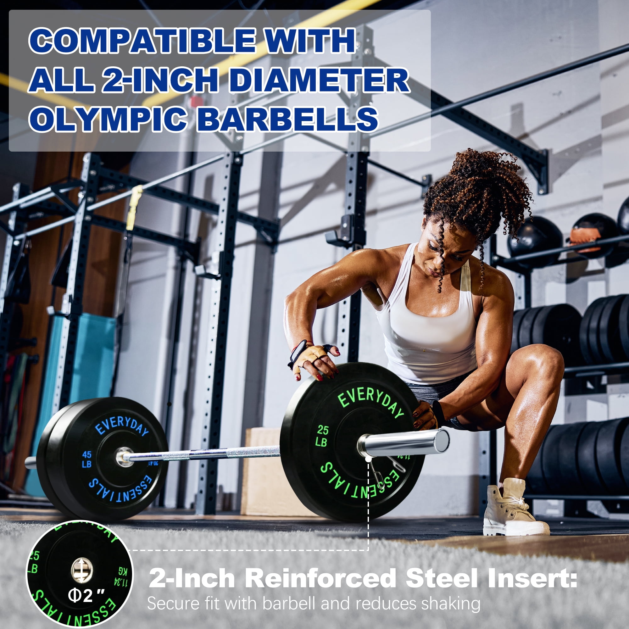BalanceFrom Olympic Bumper Plate Weight Plate with Steel Hub, Black, 210 lbs Set with 6FT Olympic Barbell and Clips, Multiple Packages