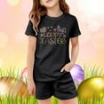 thumbnail image 2 of MIXUE Tween Girls Outfit Sets Summer Cartoon Easter Bunny Print Crew Neck Short Sleeve T Shirt Tops Shorts Two Piece Pajamas Holiday Wear,Black,11-12 Years, 2 of 4