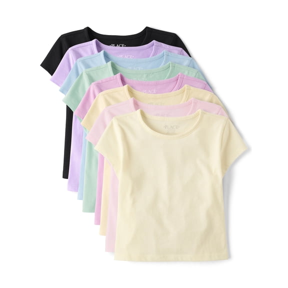 The Children's Place Girls Short Sleeve Crewneck Everyday Tee, 8-Pack, Sizes XS-XXL