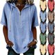 thumbnail image 1 of Neewe Womens Full Zip Shirts Short Short Sleeve Summer Cotton Linen V Neck Collared Stripes Casual Hoodie Wear, 1 of 6