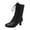 Q-327 Black, variant on Q-327 Wine Ladies High Heel Winter Boots Lace Up Round Toe Back Zipper Ankle Casual Chunky Heel Womens