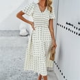 thumbnail image 2 of Yesfashion Women's 2025 Summer Dress Polka Point Regular Short-Sleeve V-Neck Swing Dresses, 2 of 9