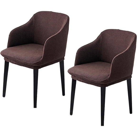 Stretch Armchair Slipcovers, Spandex Polyester Curved Back Covers, Brown, 2 pack