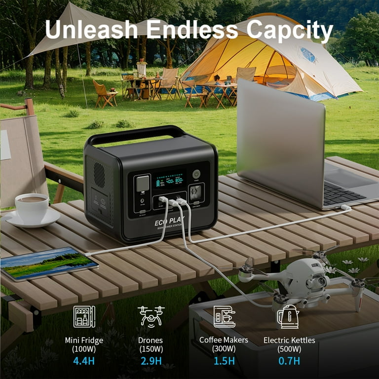 Eco Play 800W AC Portable Power Station EP800, 512Wh LiFePO4