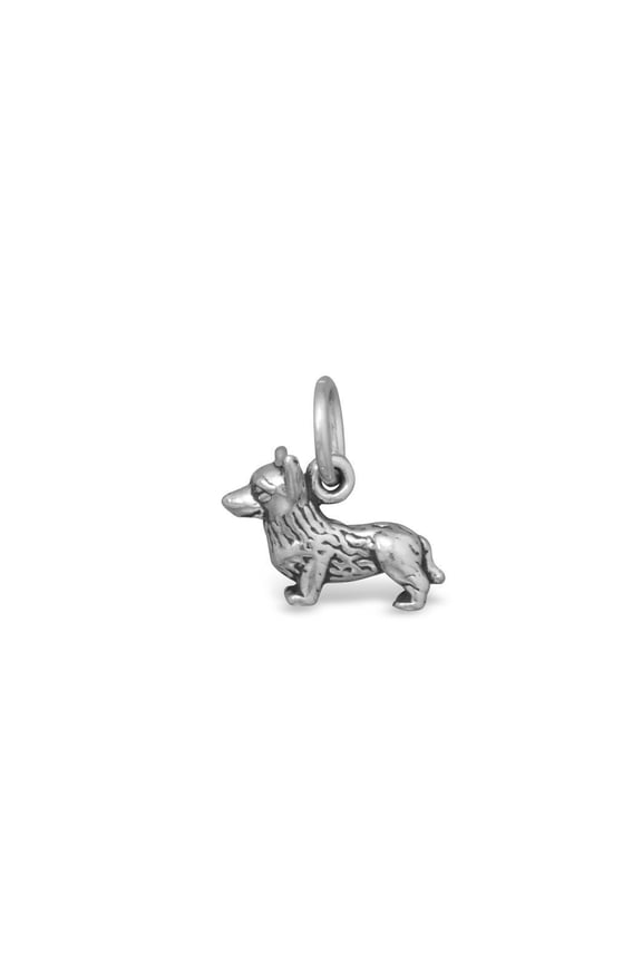 .925 Sterling Silver Oxidized Corgi Dog Charm