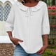 thumbnail image 2 of Mujeres Manga Corta Tops 3/4 Manga Blusa Ruffle Puff Cordón de Lino Color Sólido Casual Camisa de Verano, 2 of 5
