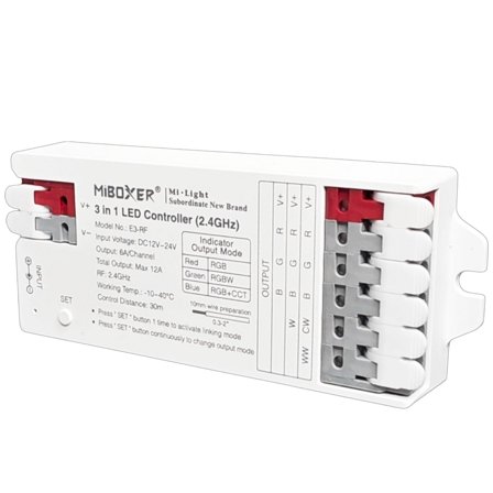 Pactrade Marine 3-in-1 LED Light Controller - 12-24V Mi-Light Hub with 16M Colors, 18 Dynamic Modes, App Control - RGB/RGBW/RGB CCT Compatible - Tool-Free Installation, Marine-RV Ready (E3-RF)