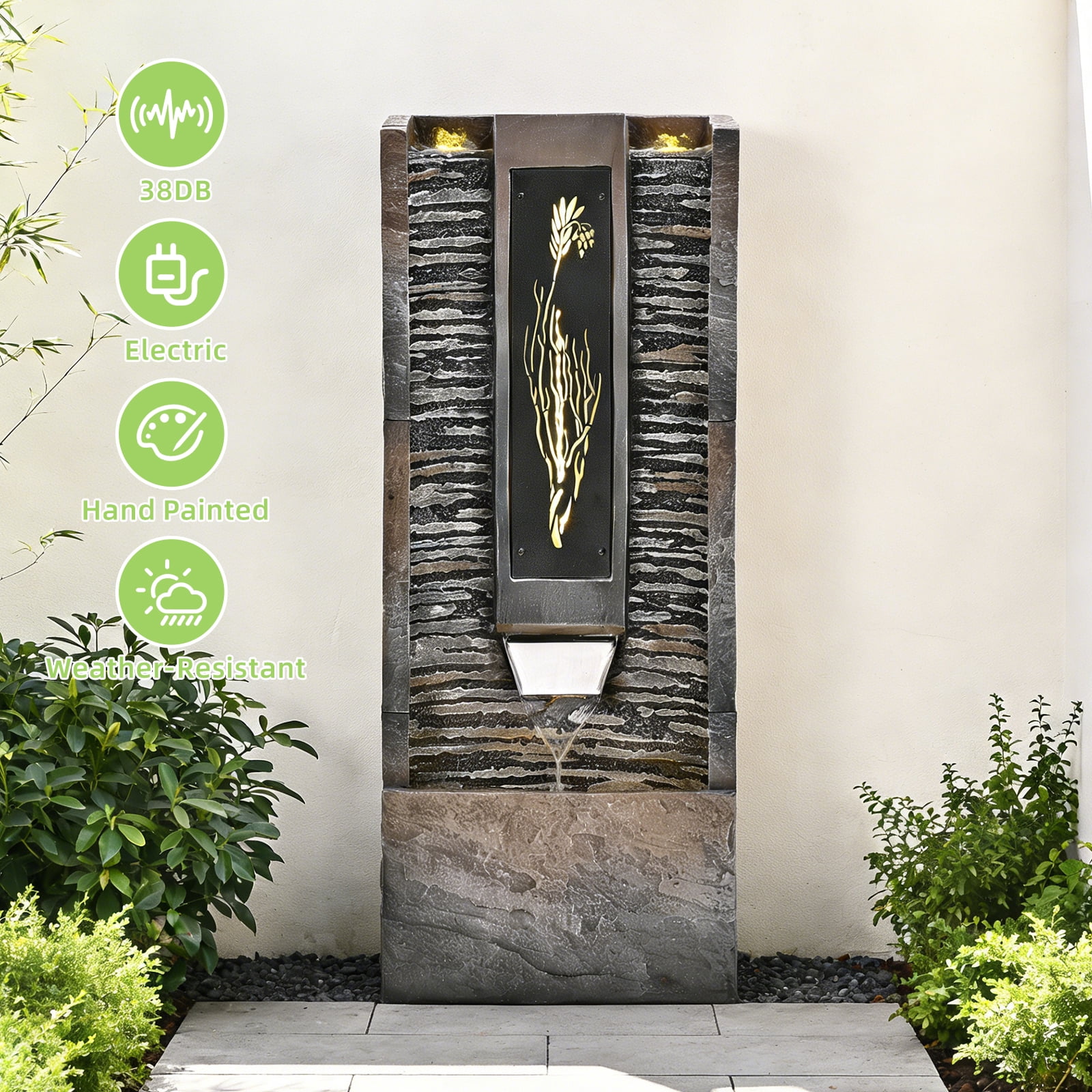 39in.Modern Outdoor Fountain ,Resin Water Feature, Indoor Outdoor Garden Waterfall Fountain
