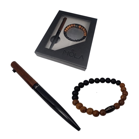 Set de pulsera y bolígrafo MOLA madera negra para caballero accesorios