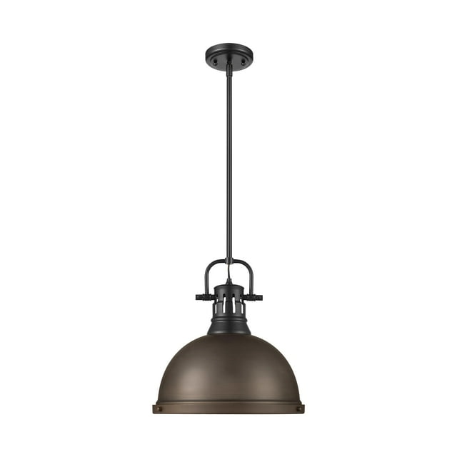 Duncan 1-Light Pendant with Rod in Matte Black with Rubbed Bronze