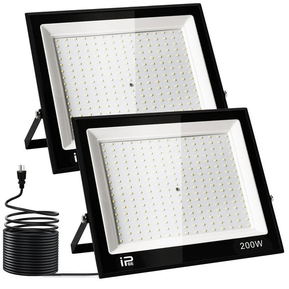 Tsothea 2Pack 200W LED Flood Lights Outdoor, LED Work Lights 2200LM with Plug 16ft Wire