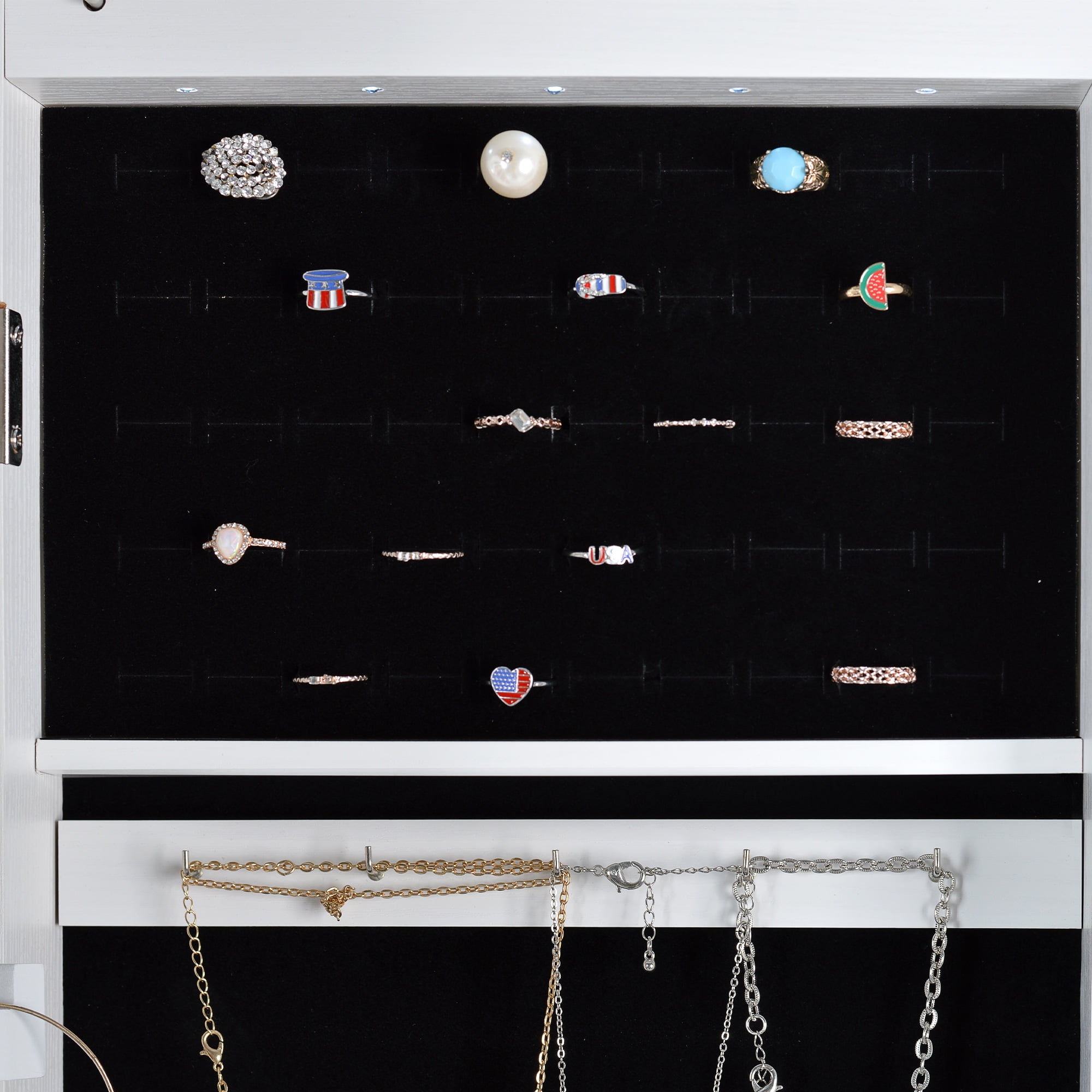 Resenkos Wall Door Mounted Jewelry Armoire Mirror with LED Light, Simple Lockable Jewelry Storage Organizer White Resenkos Wall Door Mounted Jewelry Armoire Mirror with LED Light, Simple Lockable Jewelry Storage Organizer White