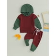 thumbnail image 2 of Bagilaanoe 2PCS Toddler Baby Boy Long Pants Set Contrast Color Long Sleeve Hoodie Sweatshirt Tops + Drawstring Sweatpants 6M 12M 18M 24M 3T Kids Casual Sweatsuits, 2 of 8