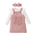 thumbnail image 1 of Xingqing 3PCS Toddler Infant Kids Girls Long Sleeves Solid Color Ribbed T-Shirt Overalls Dress, 1 of 10