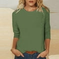 thumbnail image 2 of GERsome Women's 3/4 Sleeve Tops Solid Color Shirt Drop Shoulder Crew Neck Tops Loose Fit Casual Blouses for Women S-2XL Army Green/L, 2 of 5