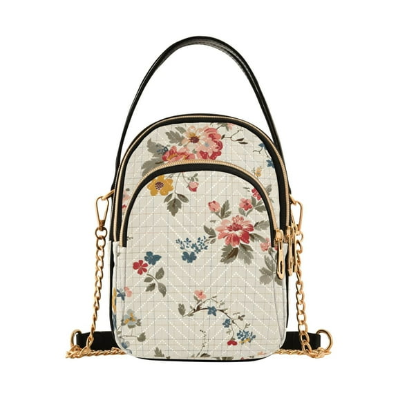 joogoo Women Floral on Checkered Chain Crossbody Bags Shoulder Handbag Phone Purse