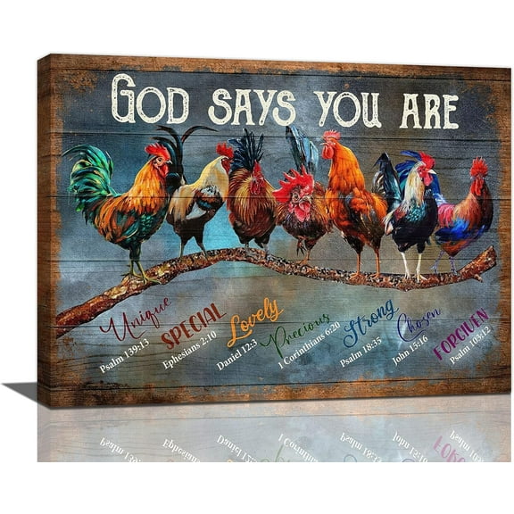 Farmhouse Chicken Wall Decor Rustic Rooster Pictures Wall Art God Says You Are Canvas Print Painting Modern Home Framed Artwork For Living Room Bathroom Bedroom 12"X16"