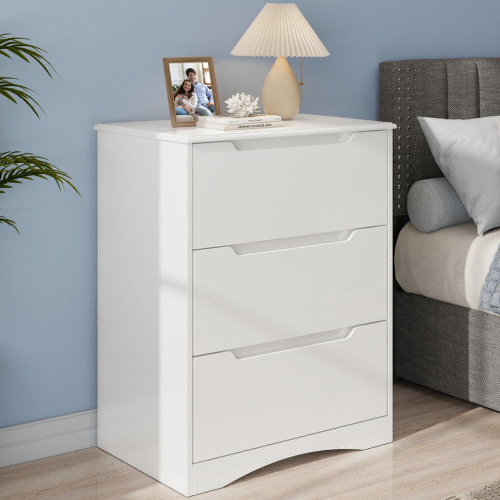 Aiho White Dresser with 3 Drawers, Wood Tall Chest, Built-in Handle Drawers for Bedroom, Home, Living Room, Hallway - White